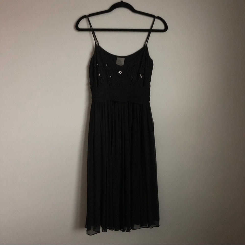 Vintage Calvin Klein Black Embellished Silk Dress 2